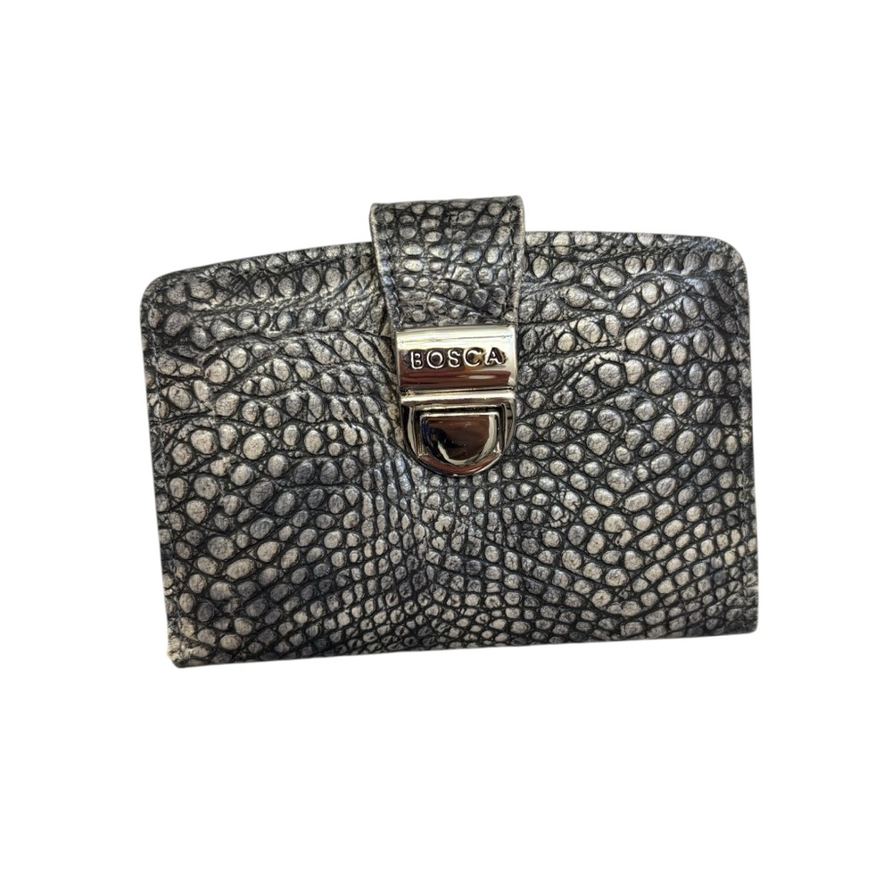 Bosca Black and Gray textured leather mini wallet